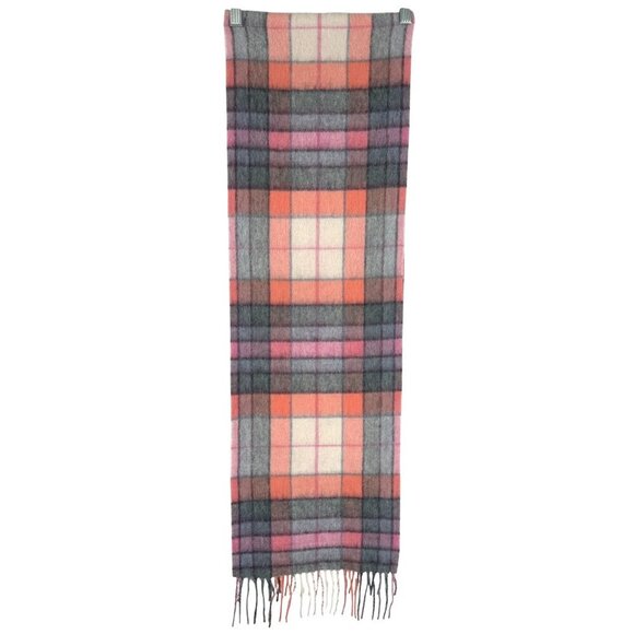 Edinburgh Scarf Lambswool Tartan Plaid Check Coral Grey NWT MC-79 - Picture 7 of 10